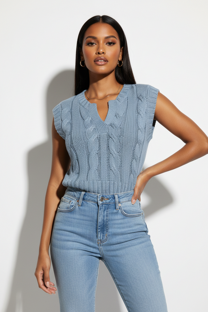 Cable Knit Sweater Vest, Blue