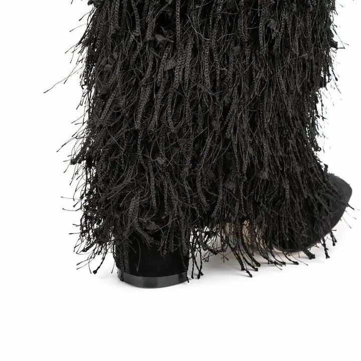 Metallic Fringe Knee High Boots