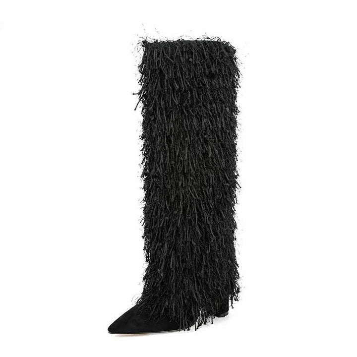 Metallic Fringe Knee High Boots