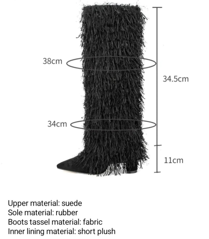 Metallic Fringe Knee High Boots