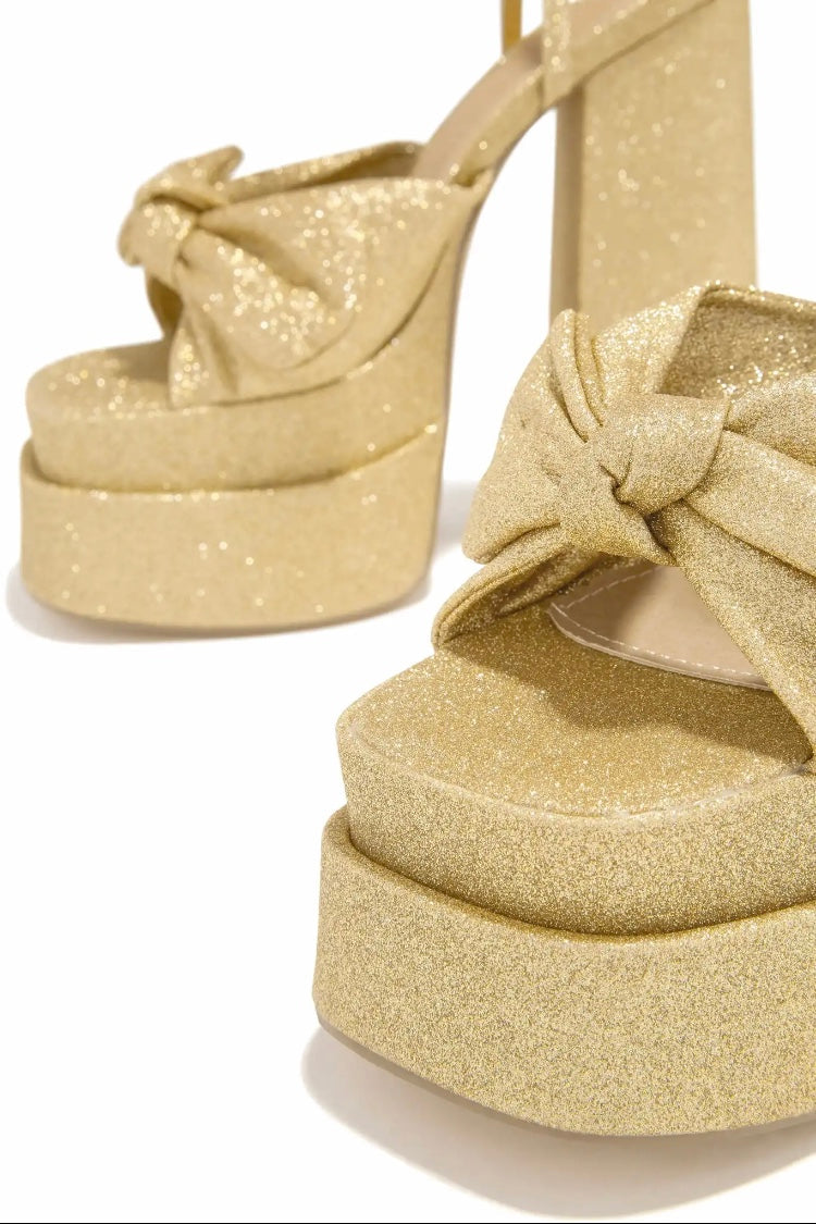 Bow Super High Heels Glitter Open Toe Sandals