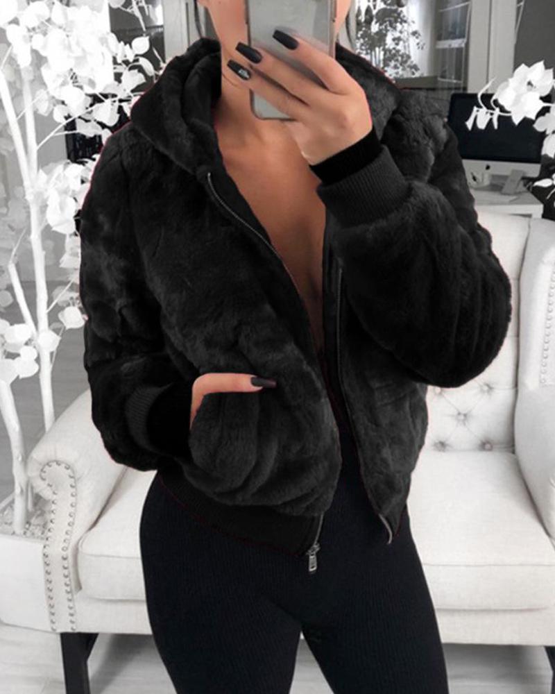 Faux Fur Hooded Lightweight Jacket - 7Kouture