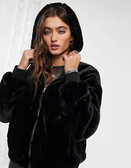 Faux Fur Hooded Lightweight Jacket - 7Kouture