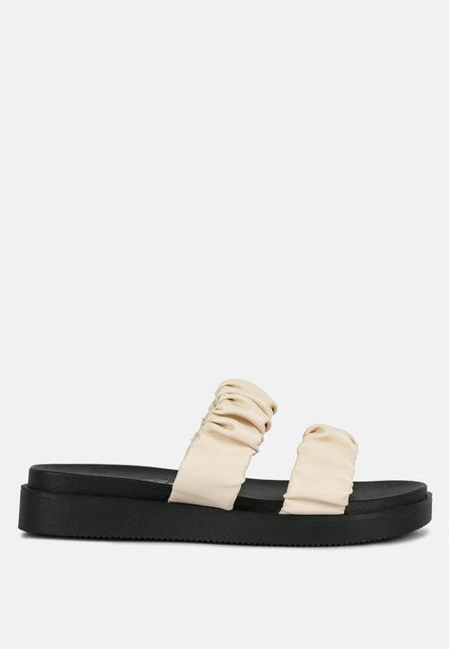 faux leather ruched strap platform sandals