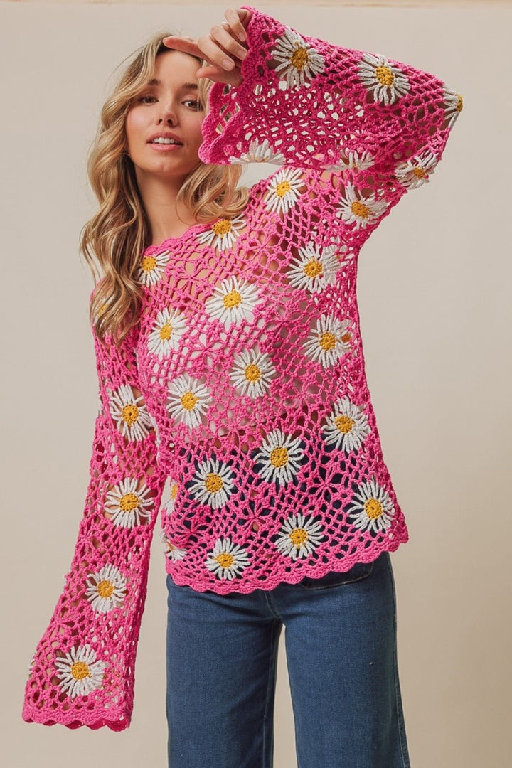 Floral Crochet Net Lace Cover Up