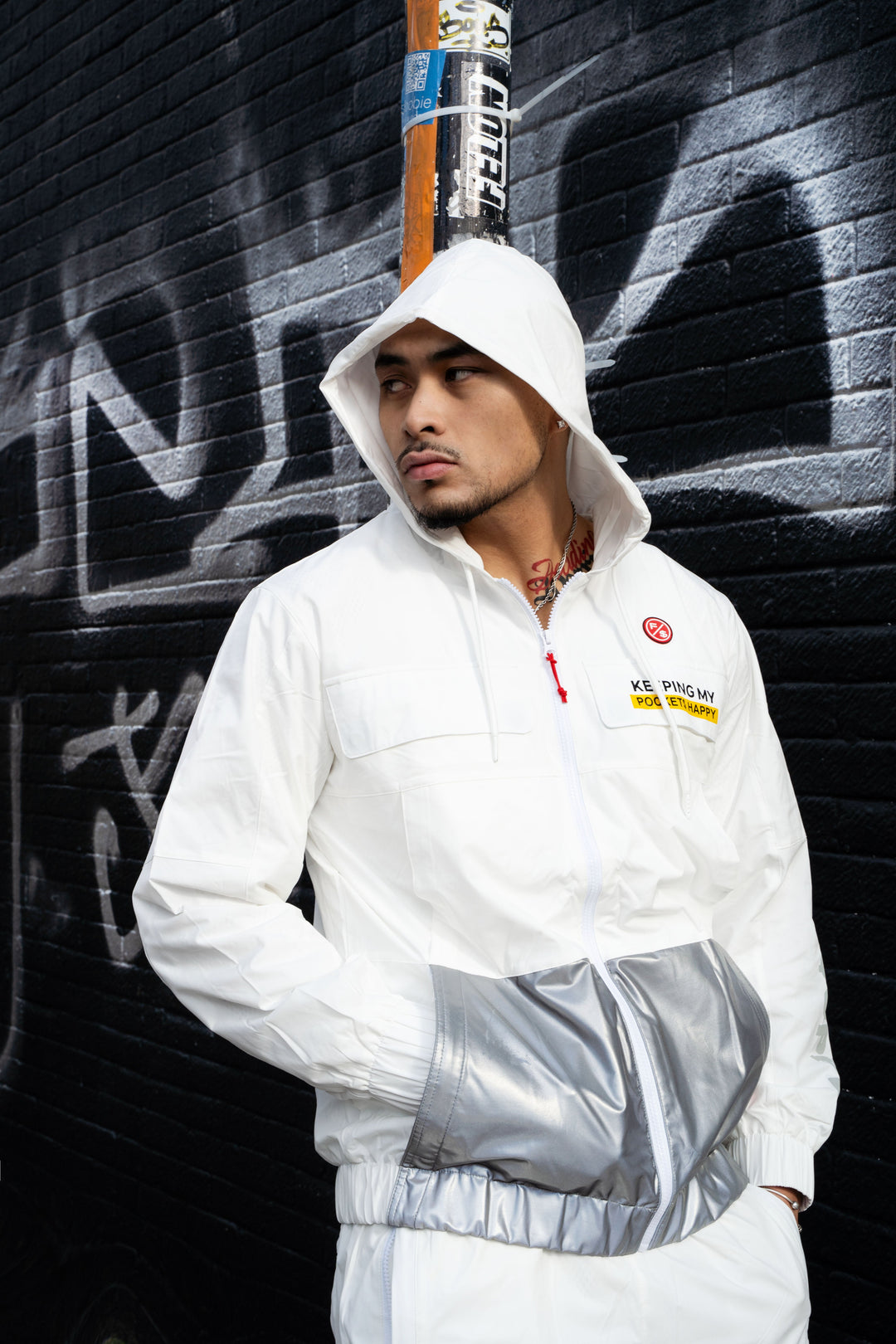 Happy Pockets Windbreaker Zip-Up Jacket (White)