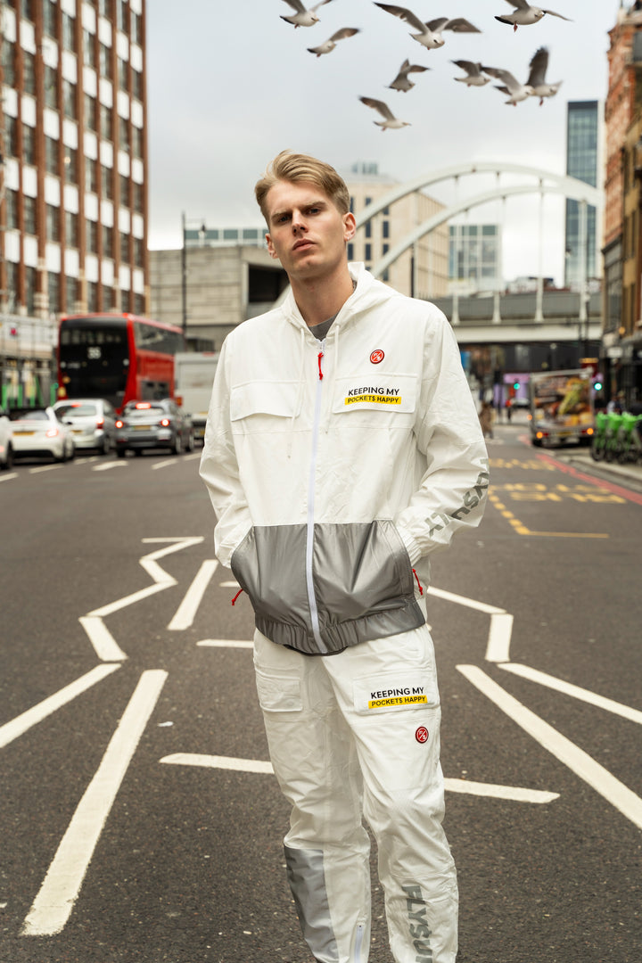 Happy Pockets Windbreaker Zip-Up Jacket (White)