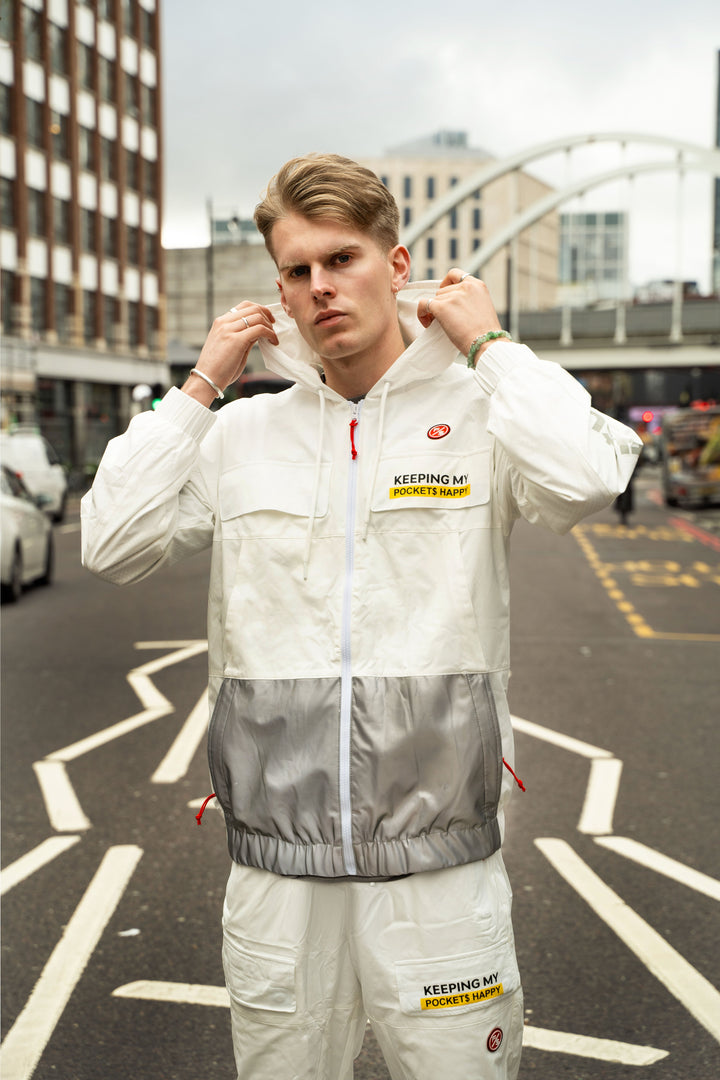 Happy Pockets Windbreaker Zip-Up Jacket (White)