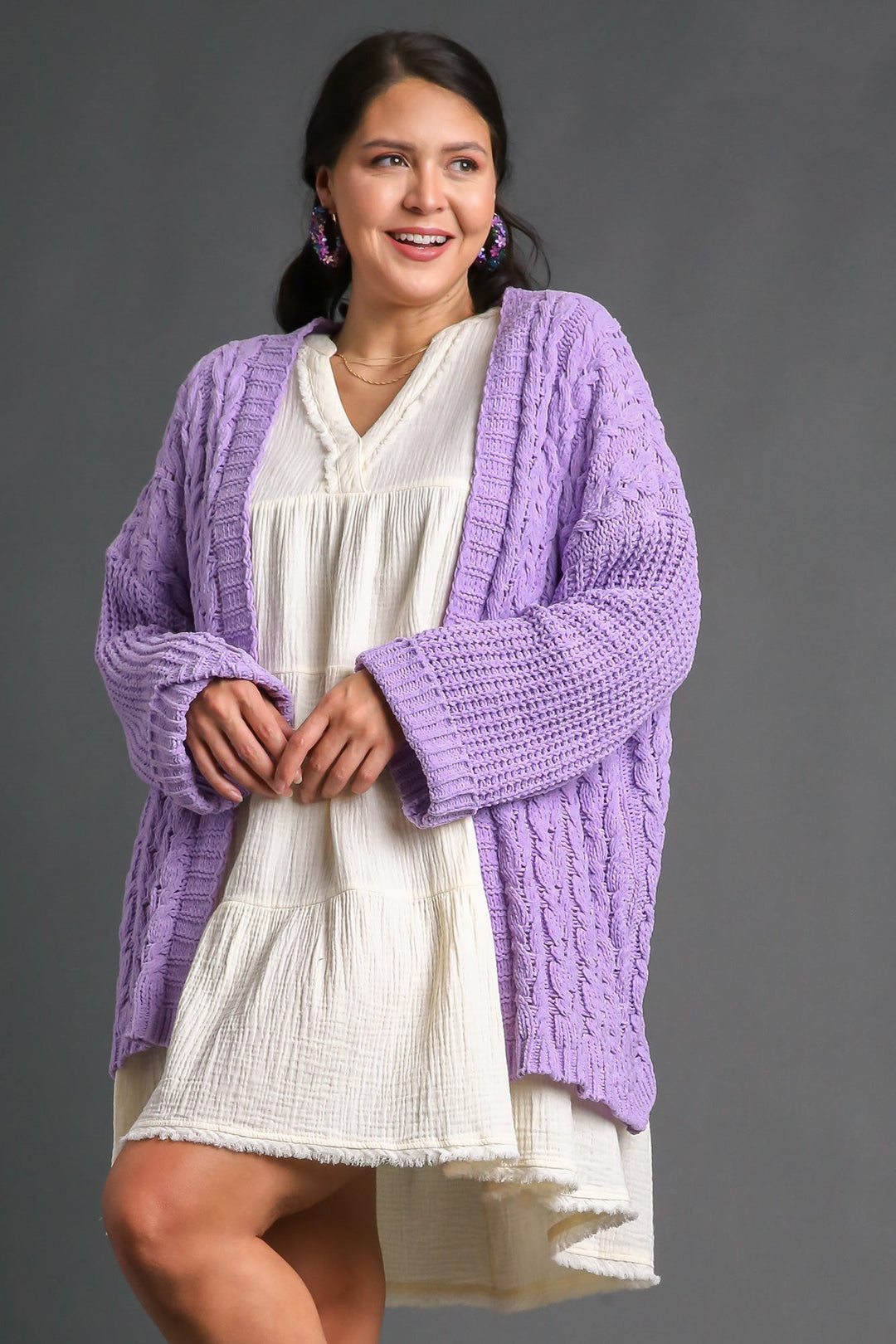 Full Size Cable Knit Open Front Long Sleeve Cardigan