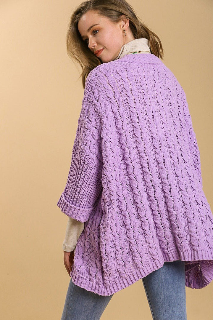 Full Size Cable Knit Open Front Long Sleeve Cardigan