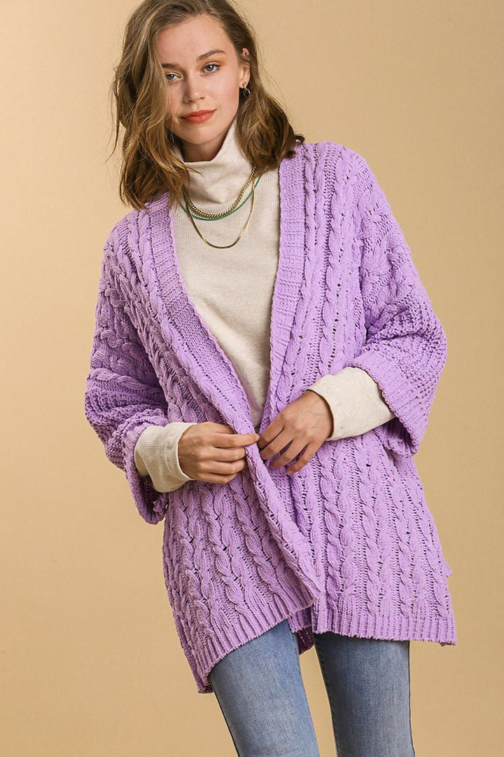 Full Size Cable Knit Open Front Long Sleeve Cardigan