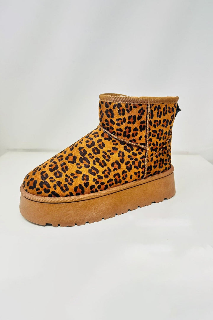 Furry Leopard Platform Booties