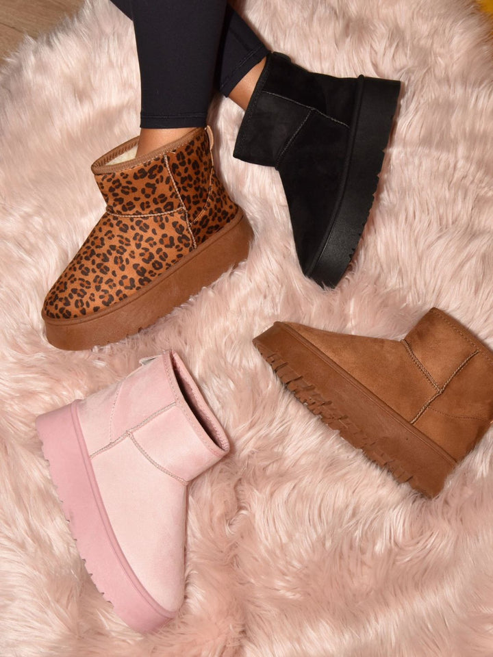 Furry Leopard Platform Booties