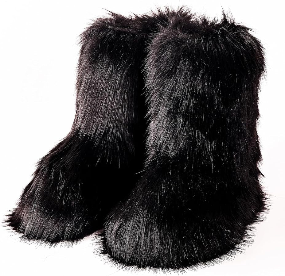 Furry Snow Boots, Black