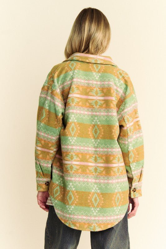 Geometric Long Sleeve Shacket with Pockets