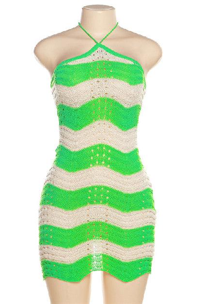 Antigua Knit Green Halter Dress - 7Kouture