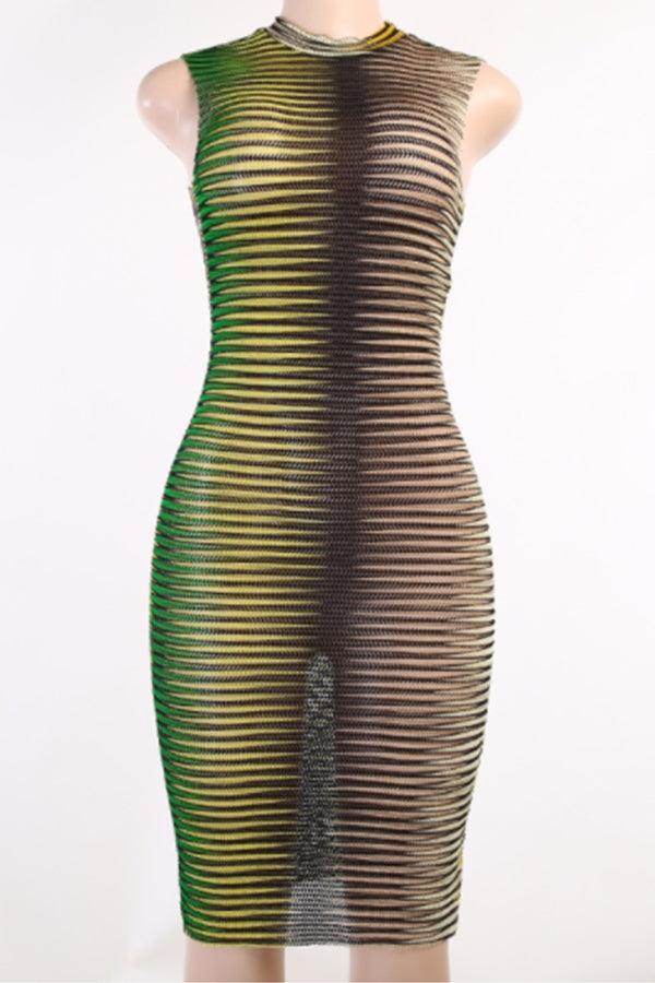 Maneater Ombre Mini Mesh Bodycon Dress - Green - 7Kouture