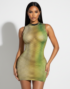 Ombre Mini Mesh Bodycon Dress - Green