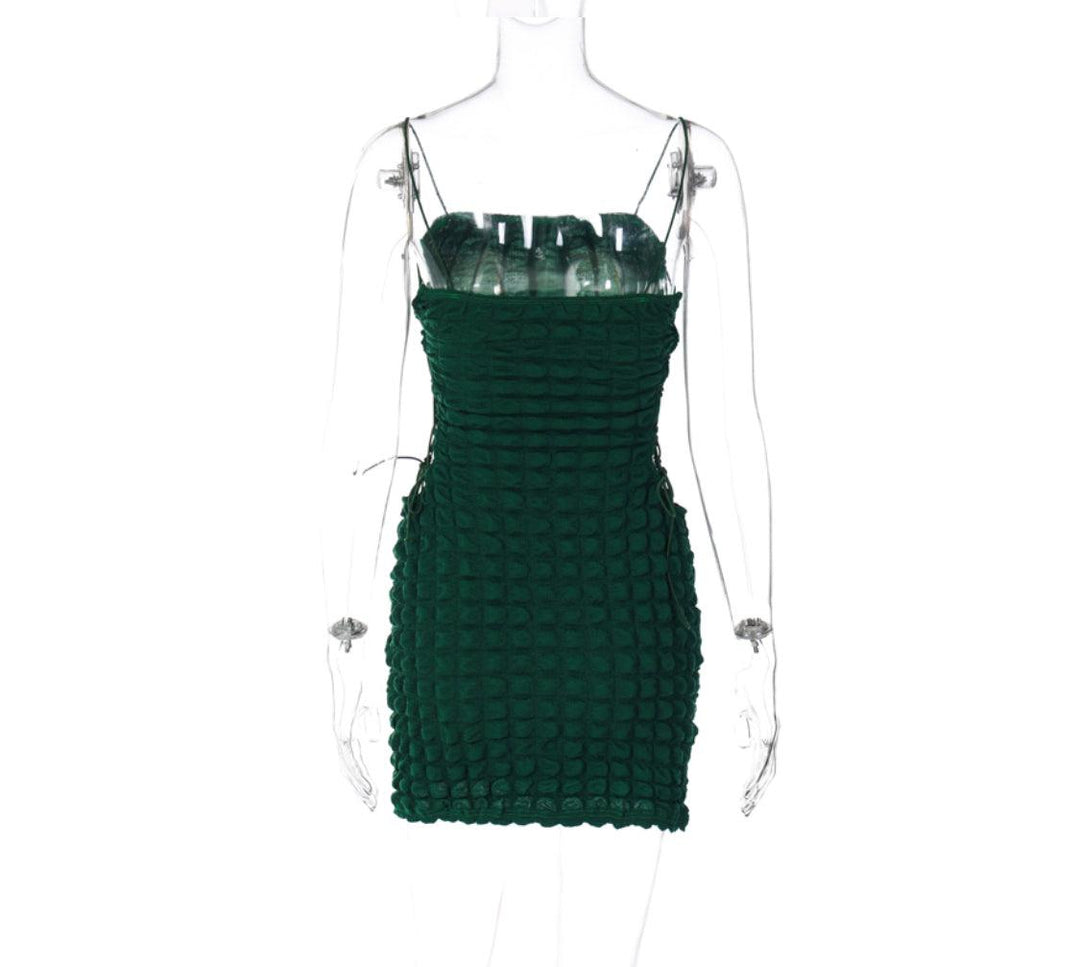 Green Popcorn Bodycon Mini Dress - 7Kouture