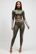 Activewear Color Block Leggings Set - Grey