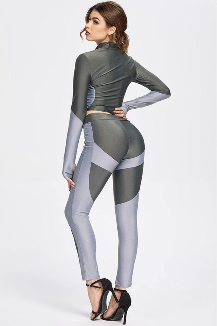 Grey Activewear Color Block Leggings Set - 7Kouture