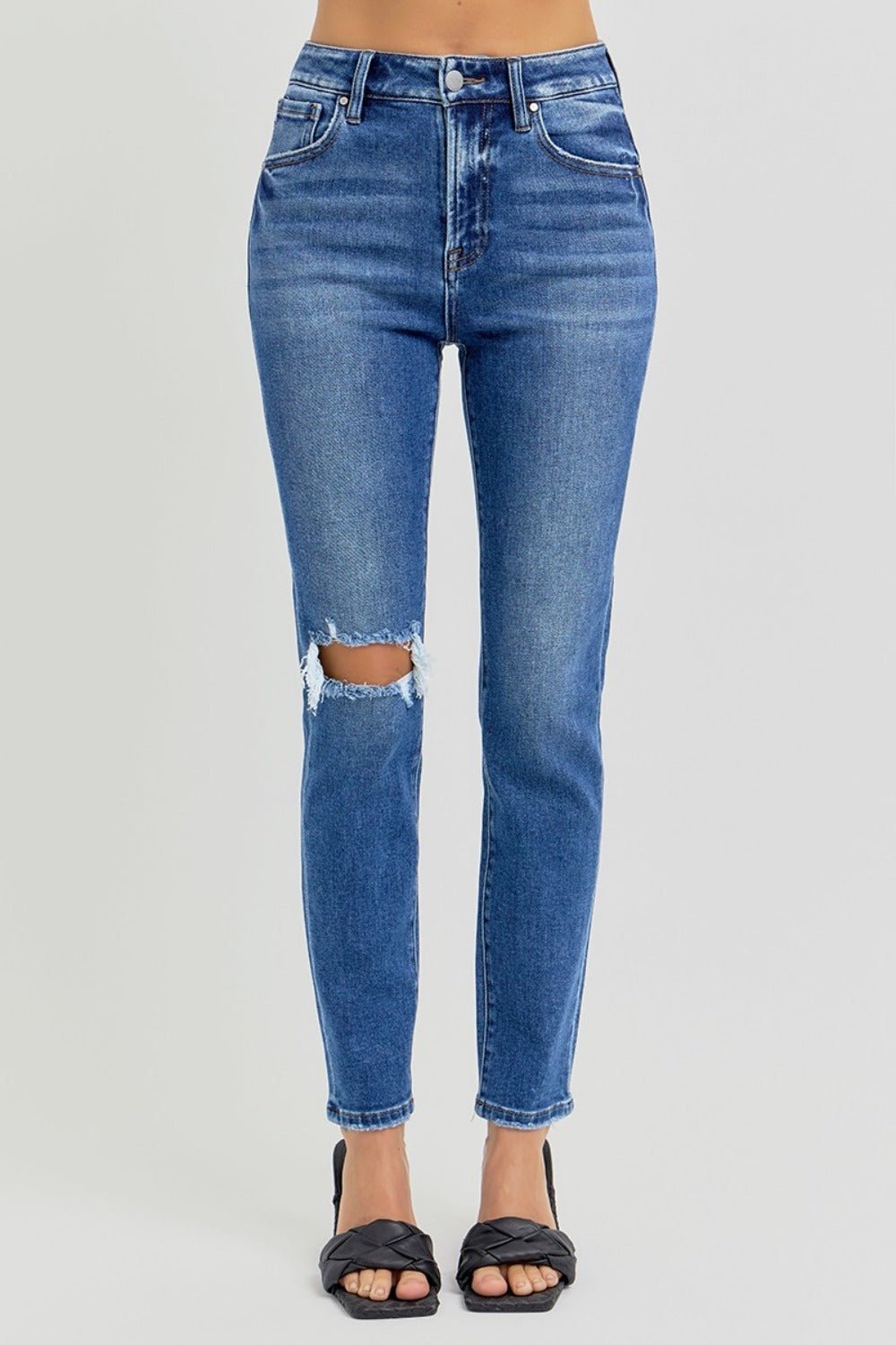 High Rise Ankle Skinny Knee Distressed Jeans