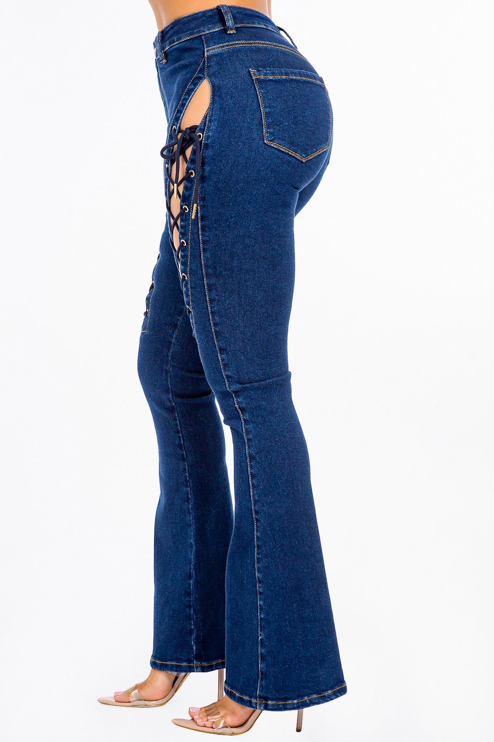 High Rise Lace Up Jeans