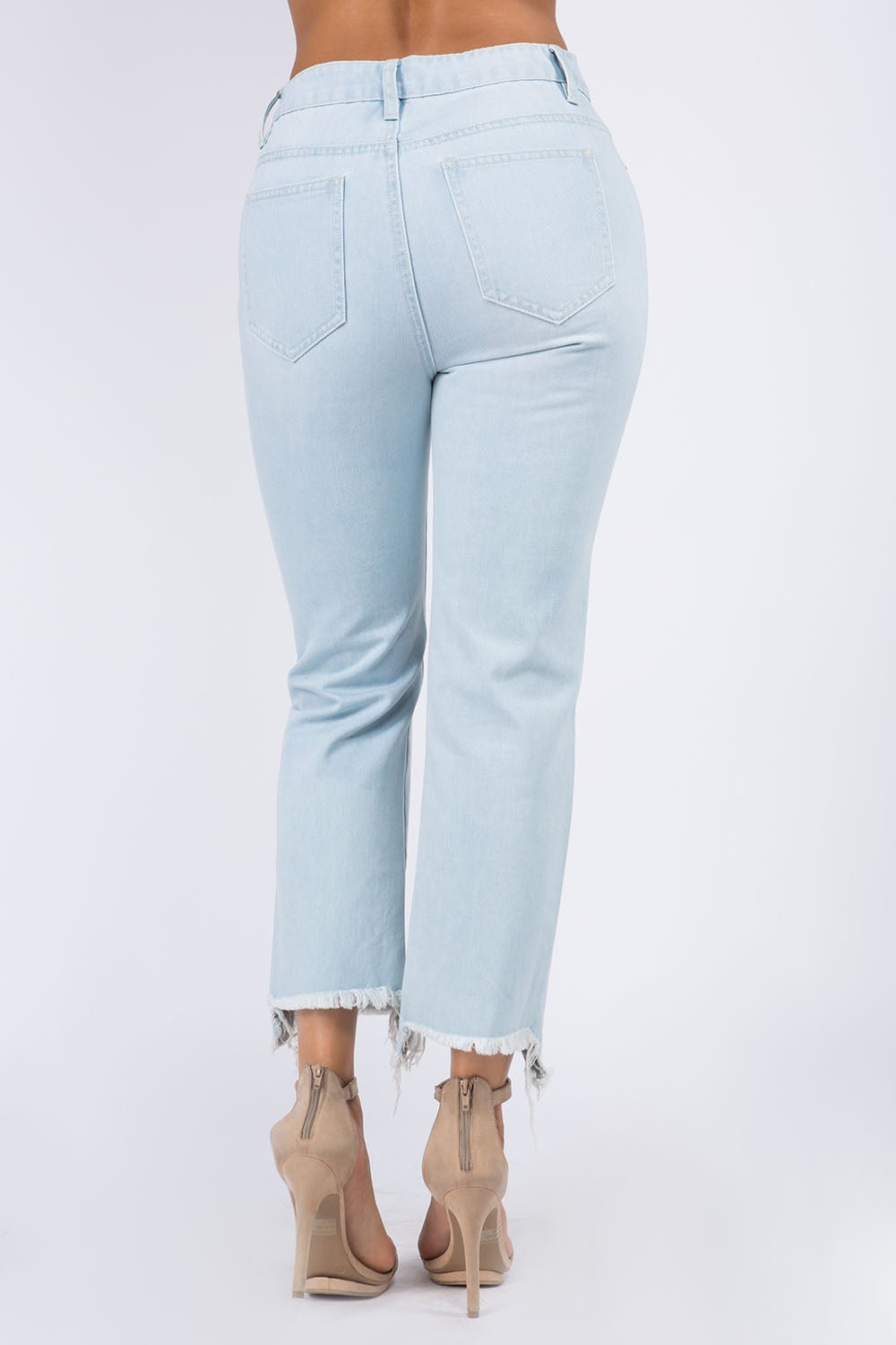 High Waist Distressed Raw Hem Jeans