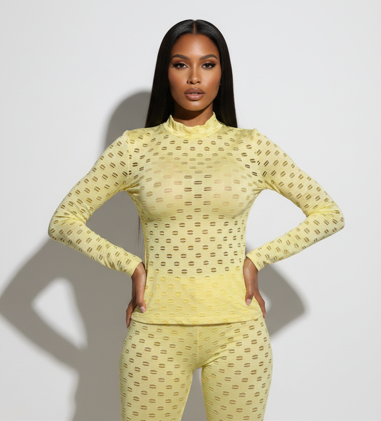Hollow Out Leggings Set- Yellow