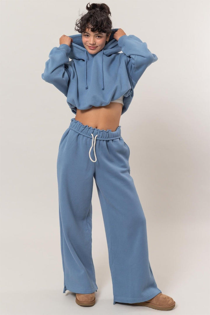 Bubble Hem Cropped Hoodie, Blue