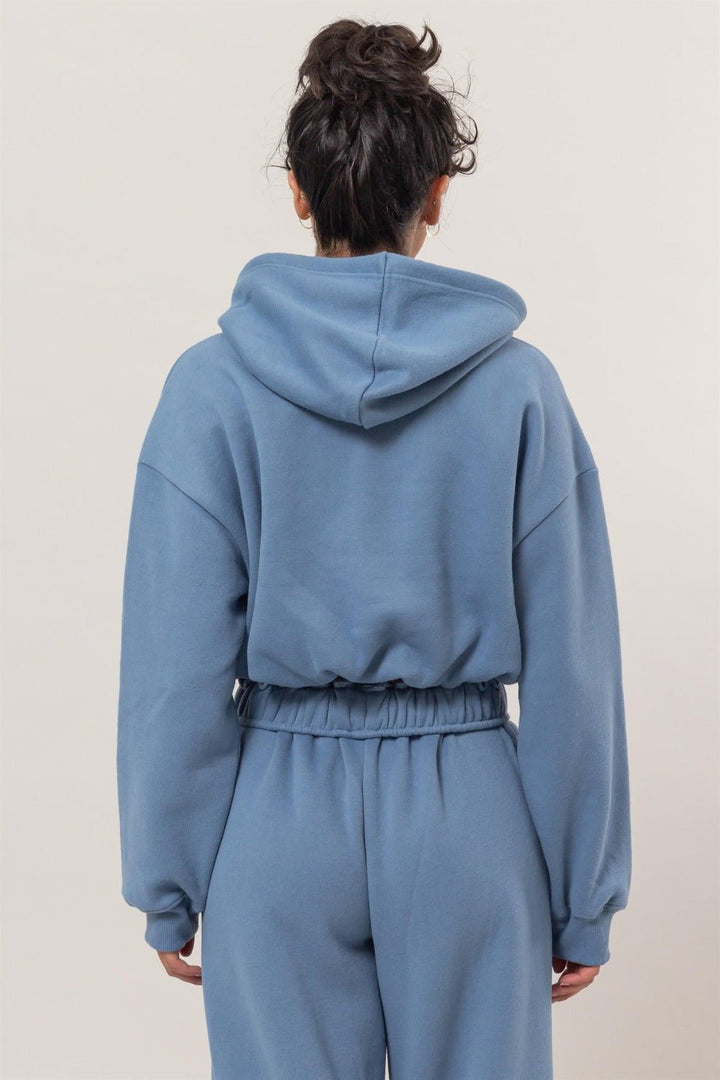 Bubble Hem Cropped Hoodie, blue