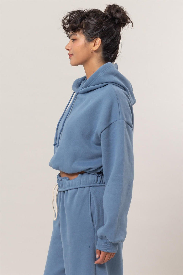 Bubble Hem Cropped Hoodie, Blue