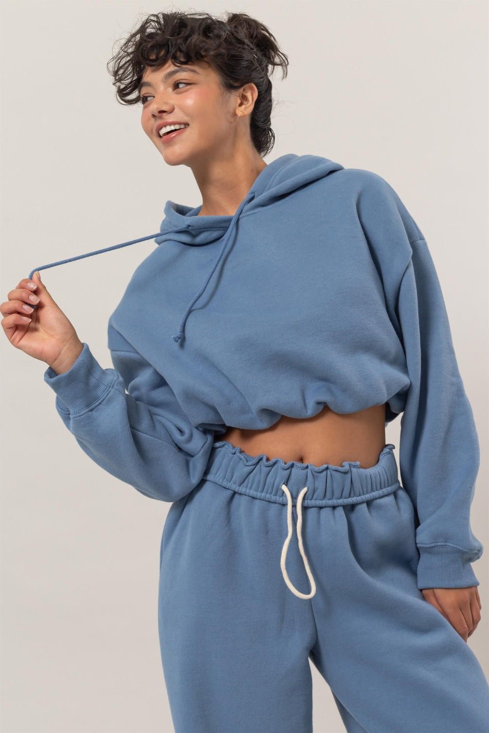 Bubble Hem Cropped Hoodie, Blue