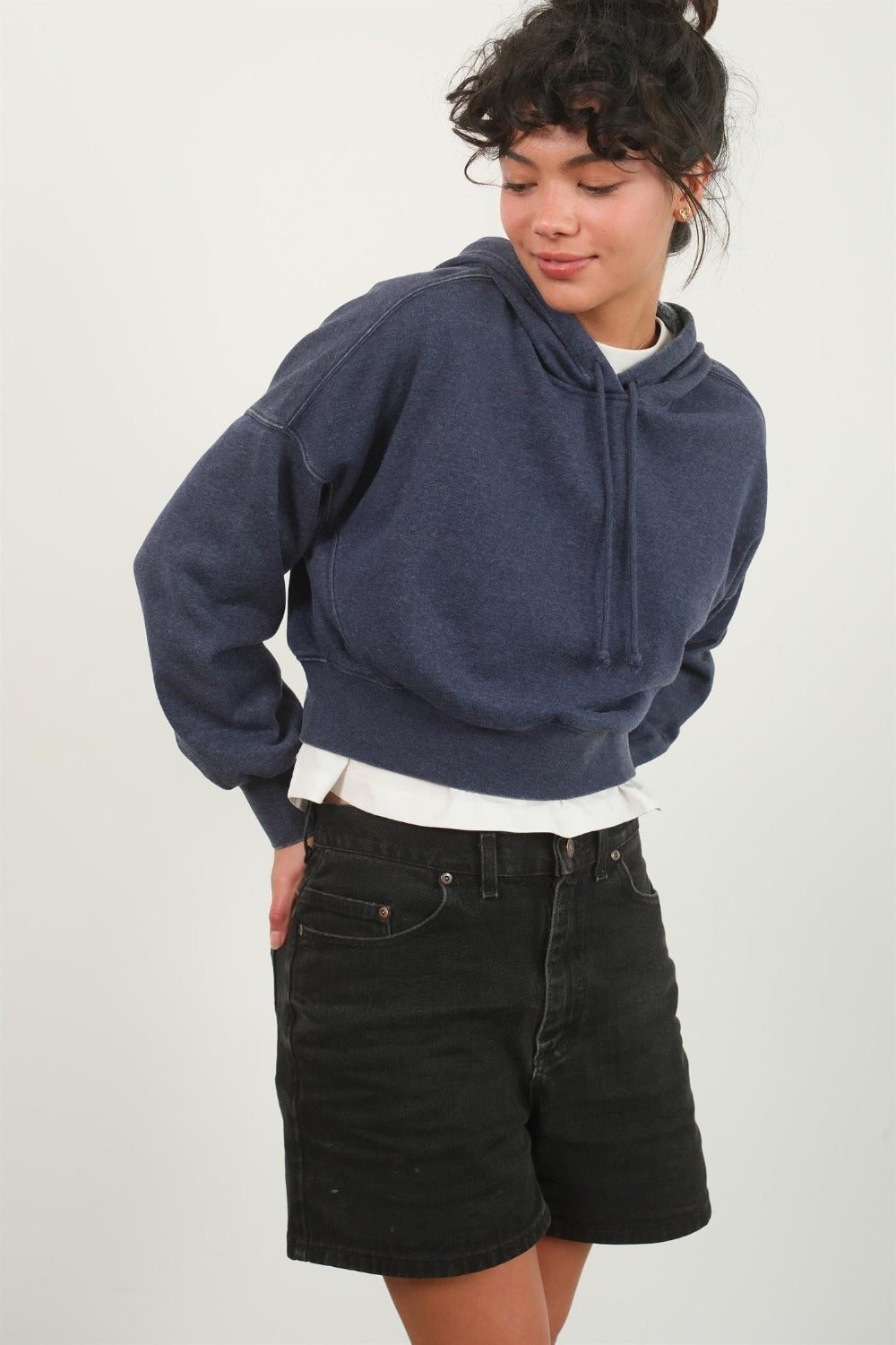 Drop Shoulder Cropped Hoodie