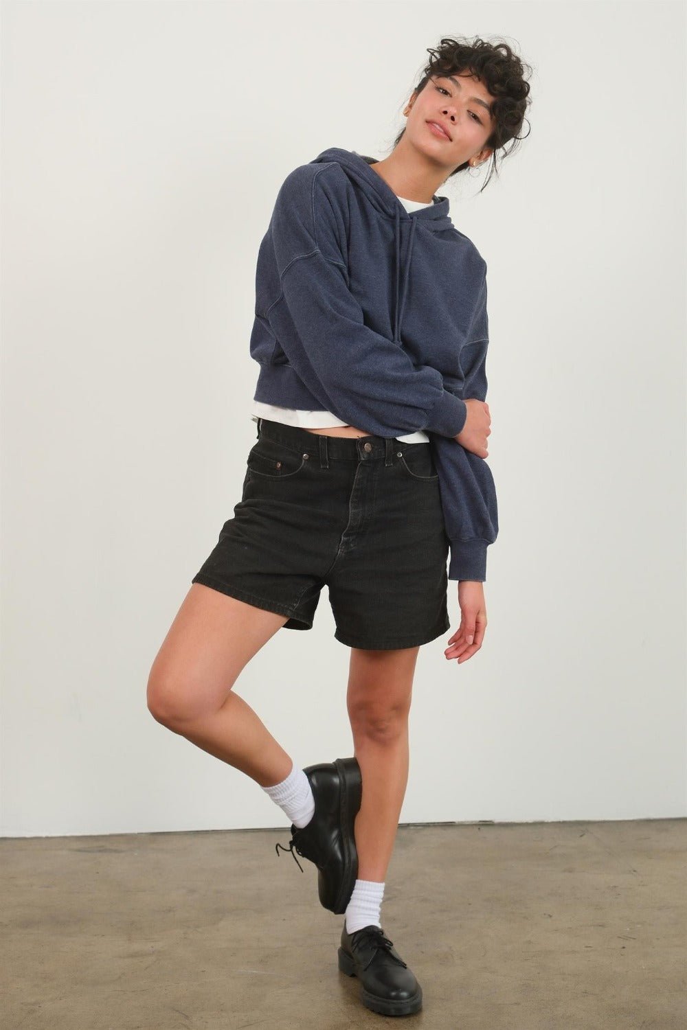 Drop Shoulder Cropped Hoodie