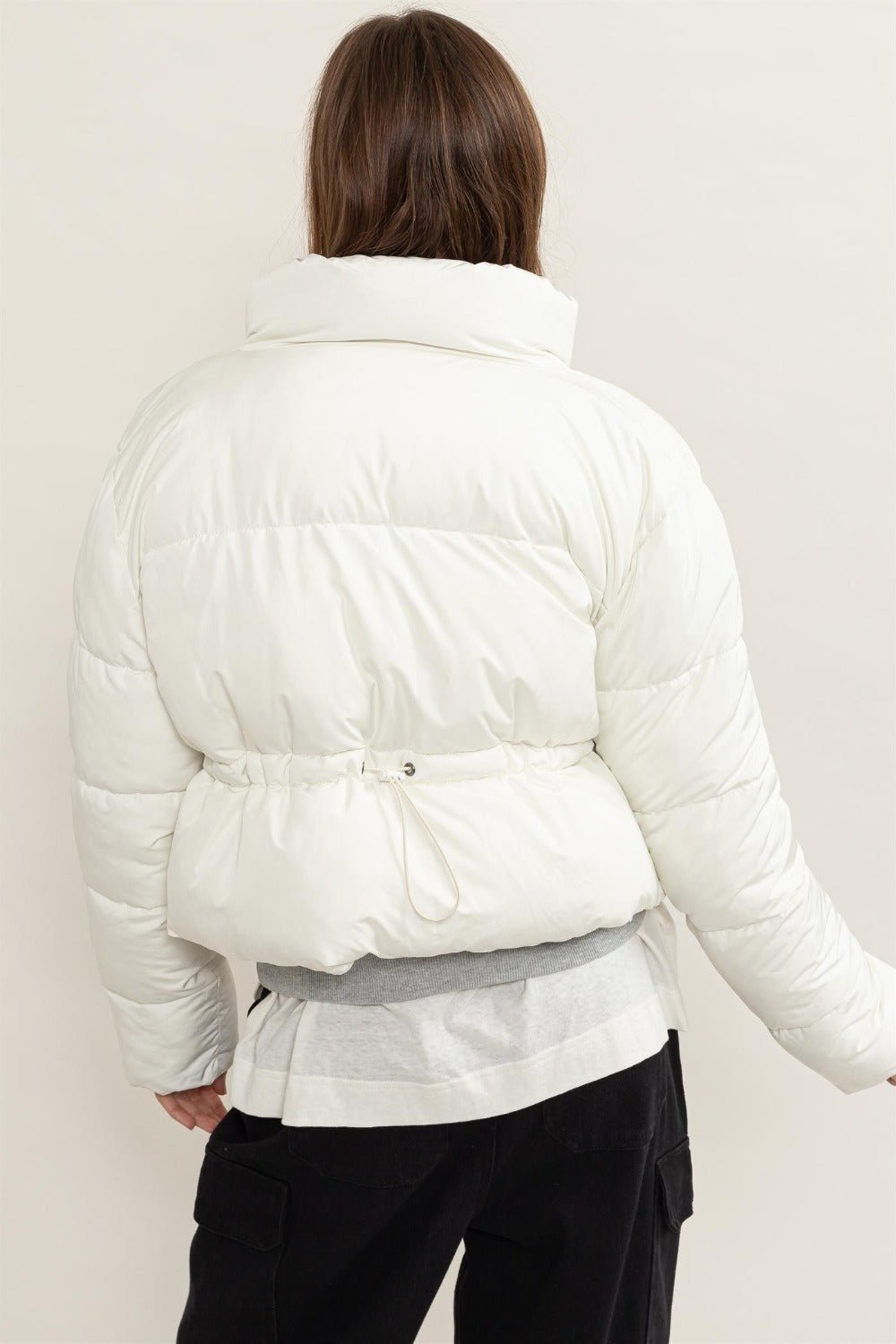 Quilted Back Drawstring Puffer Jacket