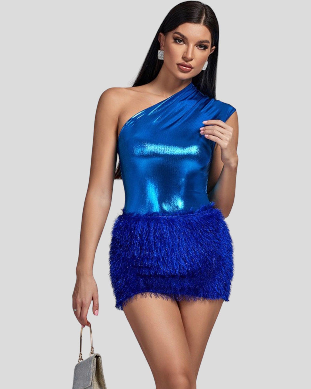 Date Night Metallic Blue Fluffy Skirt Set