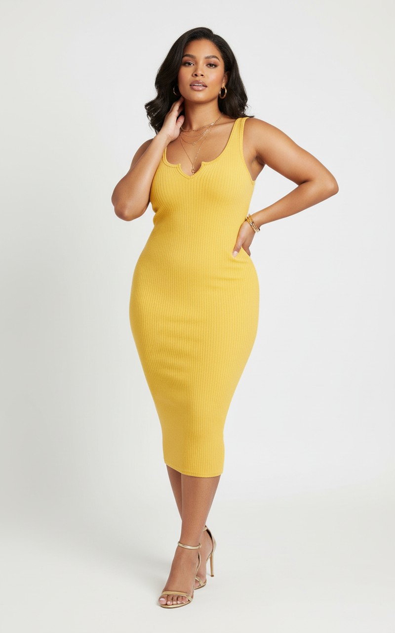 Ribbed Tank Bodycon Dress - Yellow