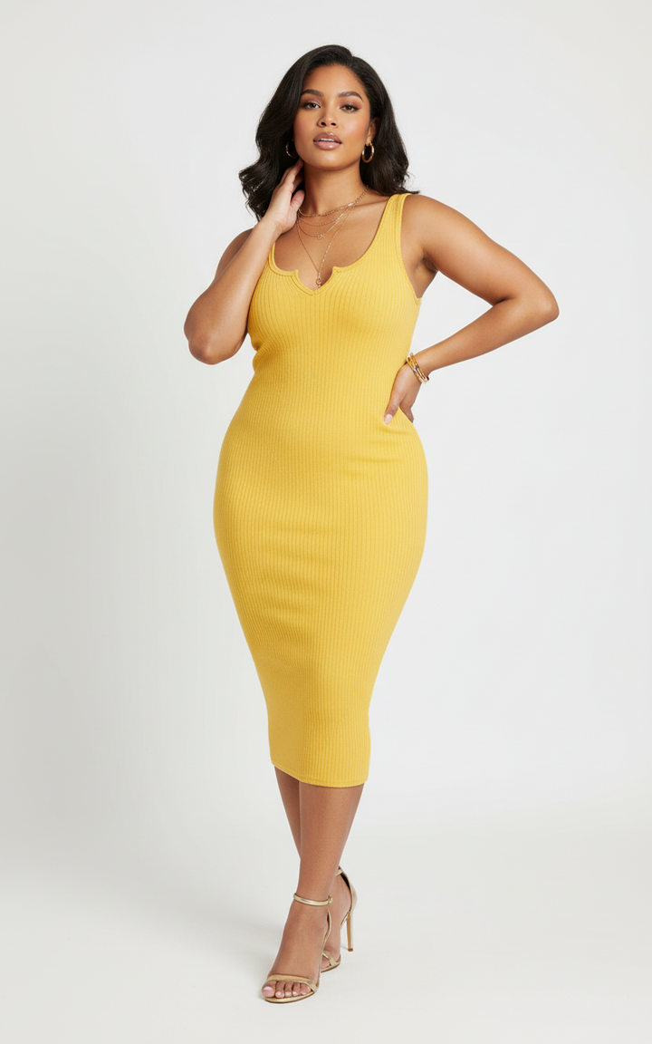 Ribbed Tank Bodycon Dress - Yellow