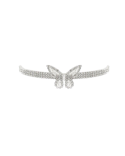 Cubic Zirconia Butterfly Charm Choker Necklace