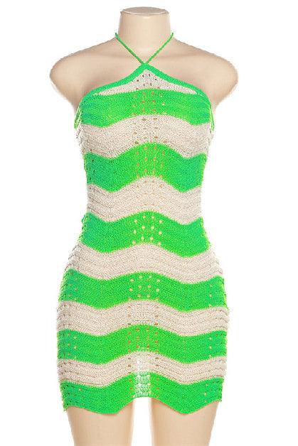 Antigua Knit Green Halter  Dress