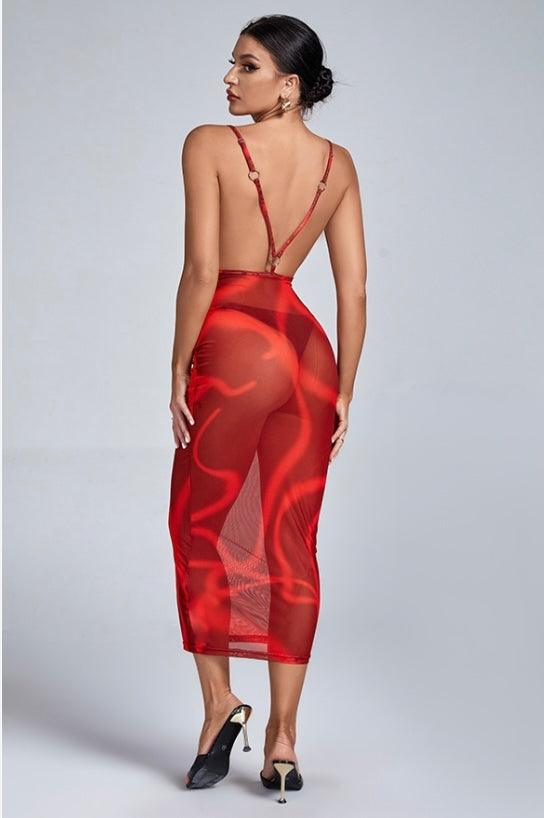 Red Backless Maxi Dress - 7Kouture