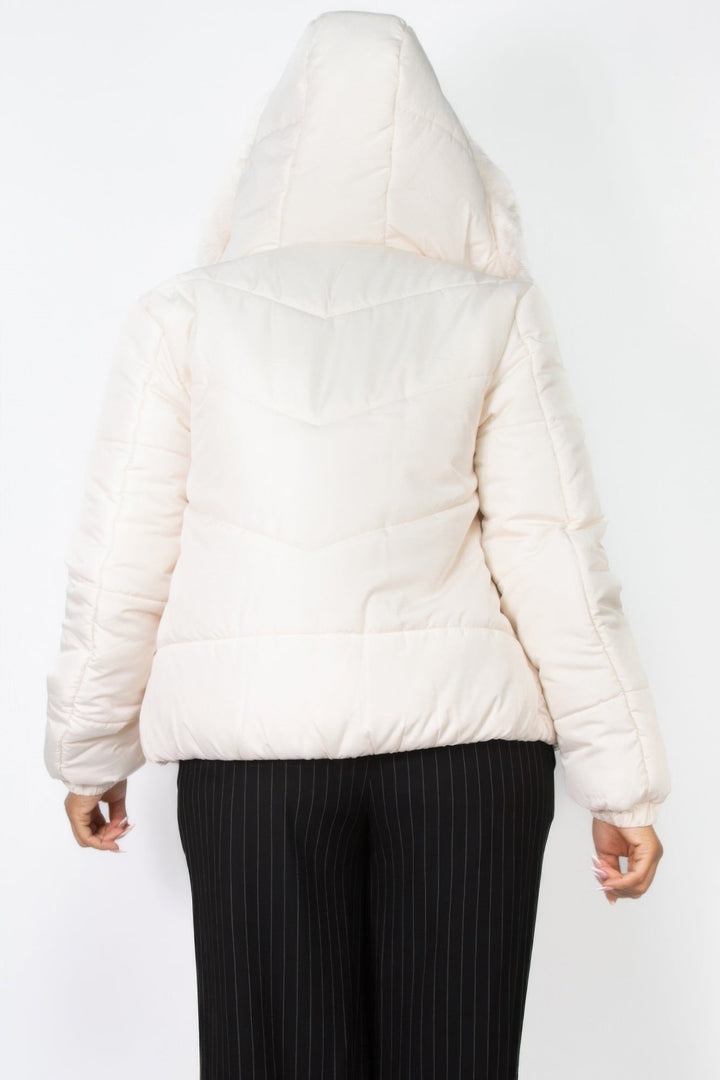 Insulated Zip-up Faux Fur Hooded Jacket, Ivory