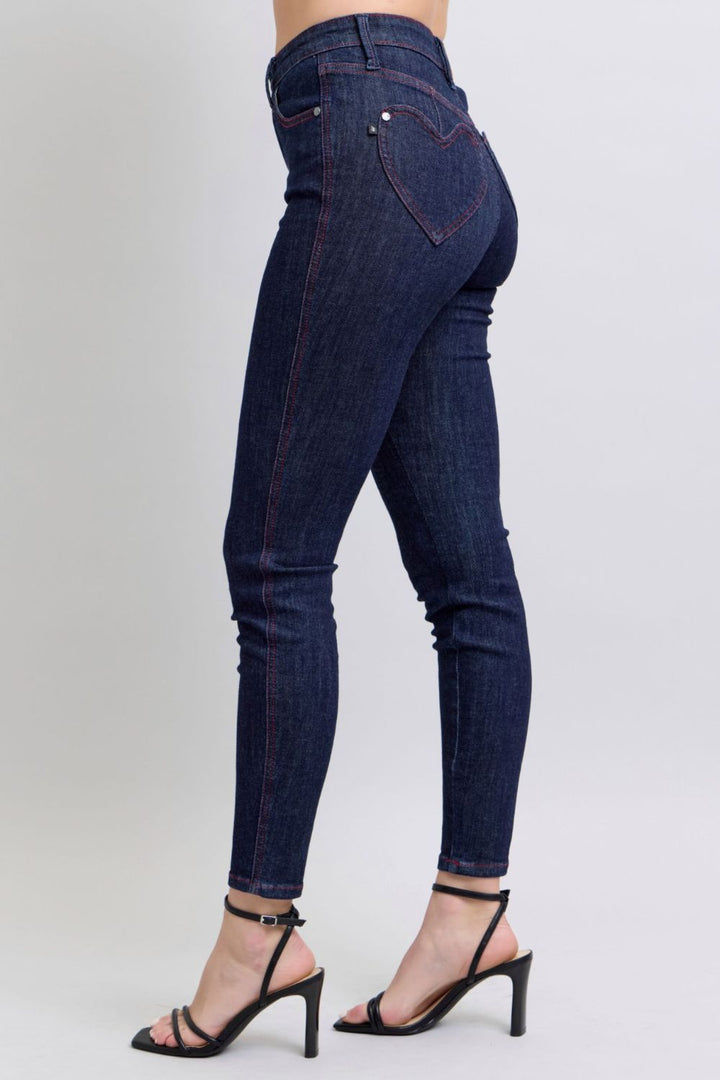 Full Size Heart Shaped Back Pockets Skinny Jeans