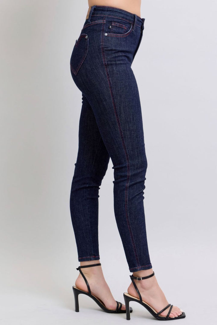 Full Size Heart Shaped Back Pockets Skinny Jeans