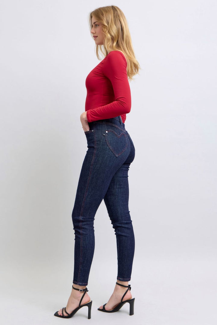 Full Size Heart Shaped Back Pockets Skinny Jeans