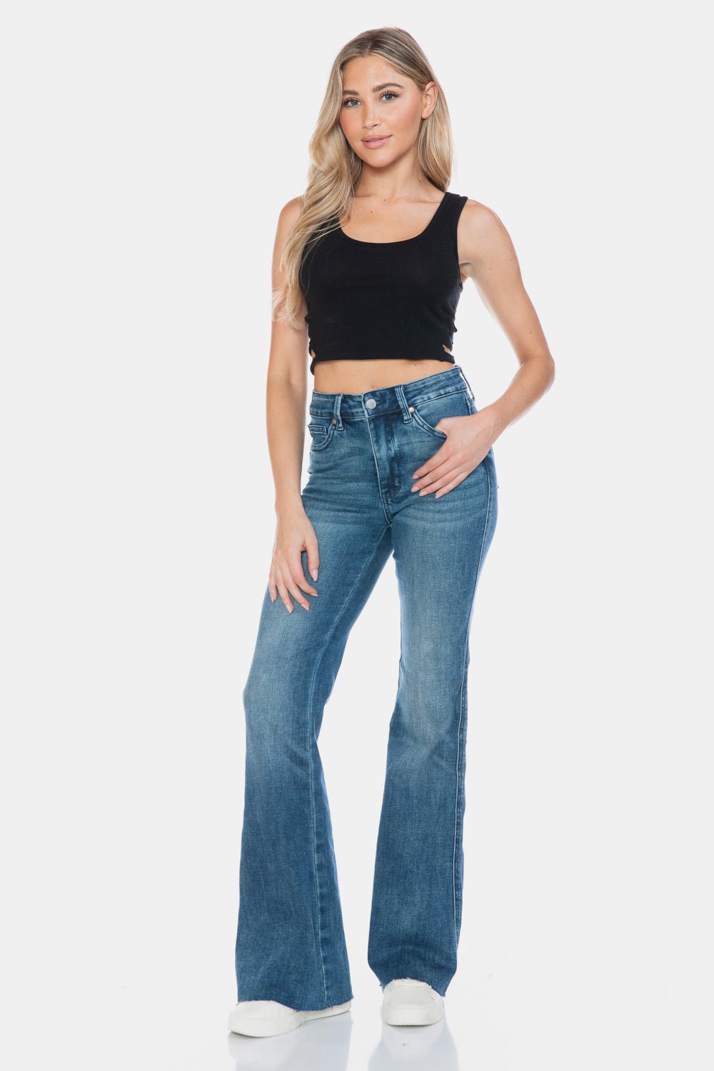 Tummy Control Cut Hem Flare Jeans