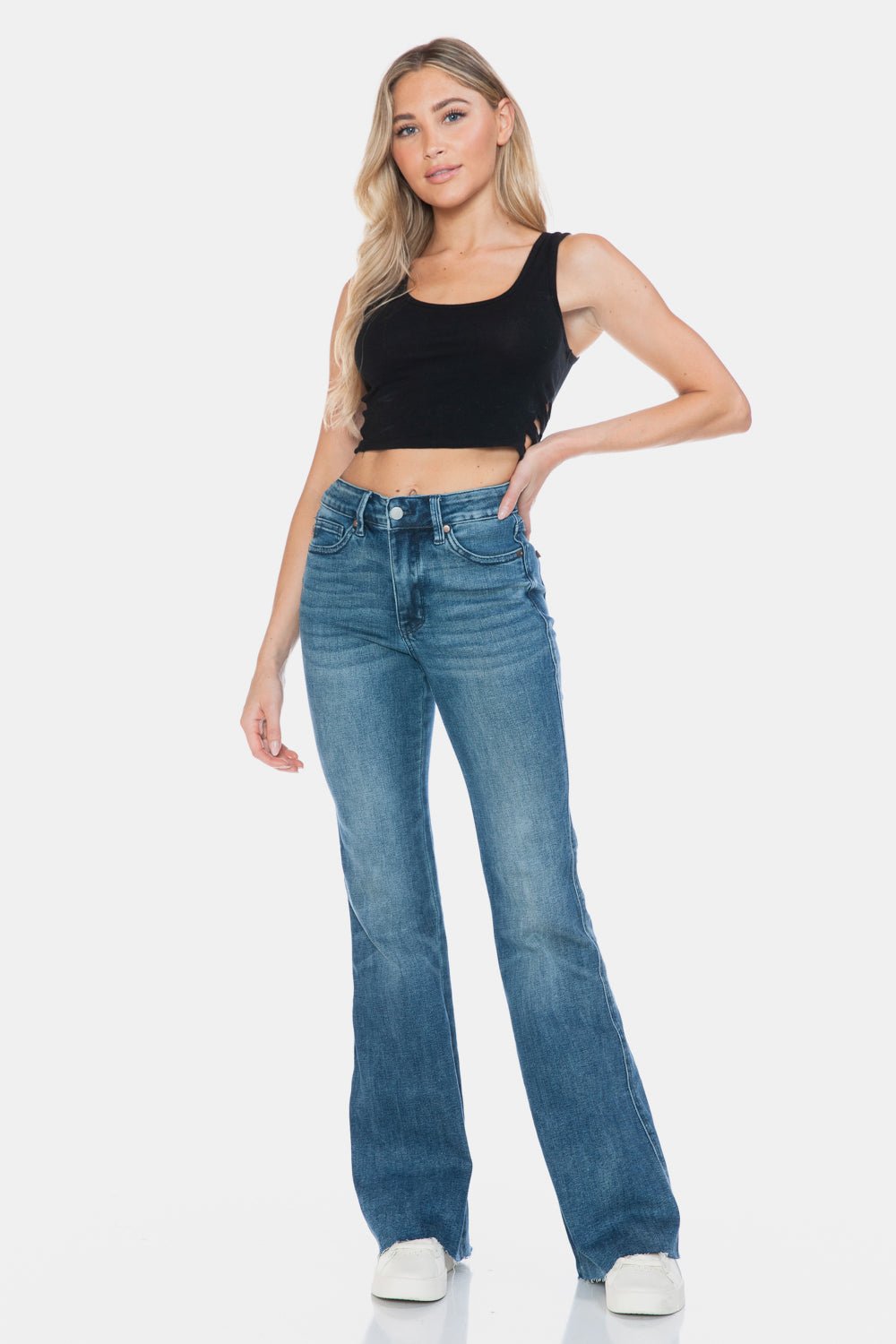 Tummy Control Cut Hem Flare Jeans