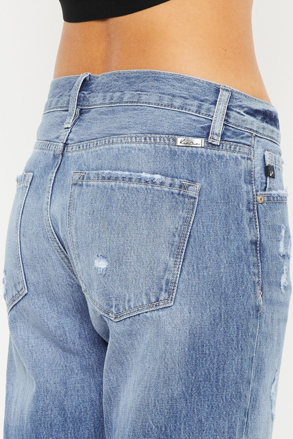 Mid Rise Distressed Straight Jeans, Light