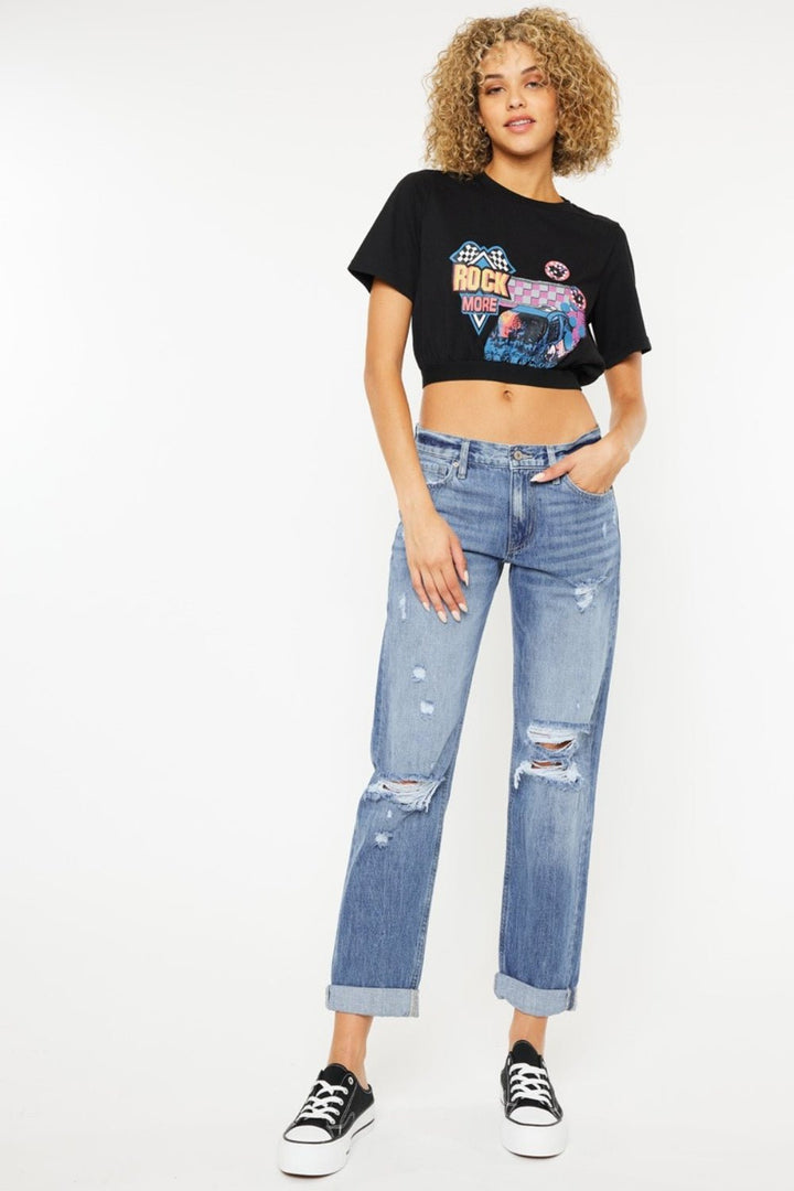 Mid Rise Distressed Straight Jeans, Light